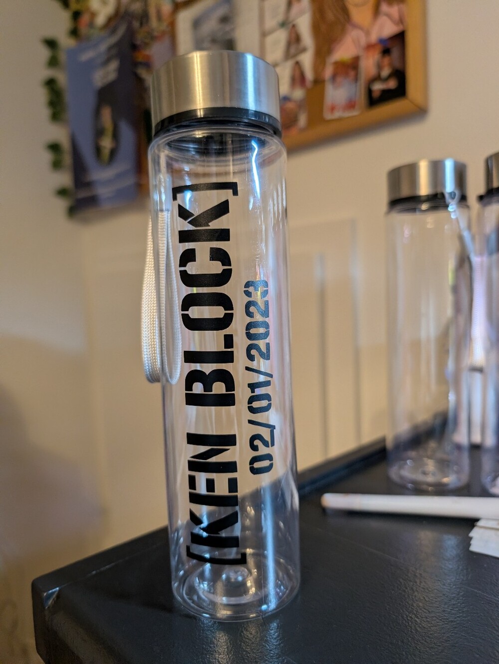 Clear Glass Water Bottle with Stainless Steel Cap - Ken Block